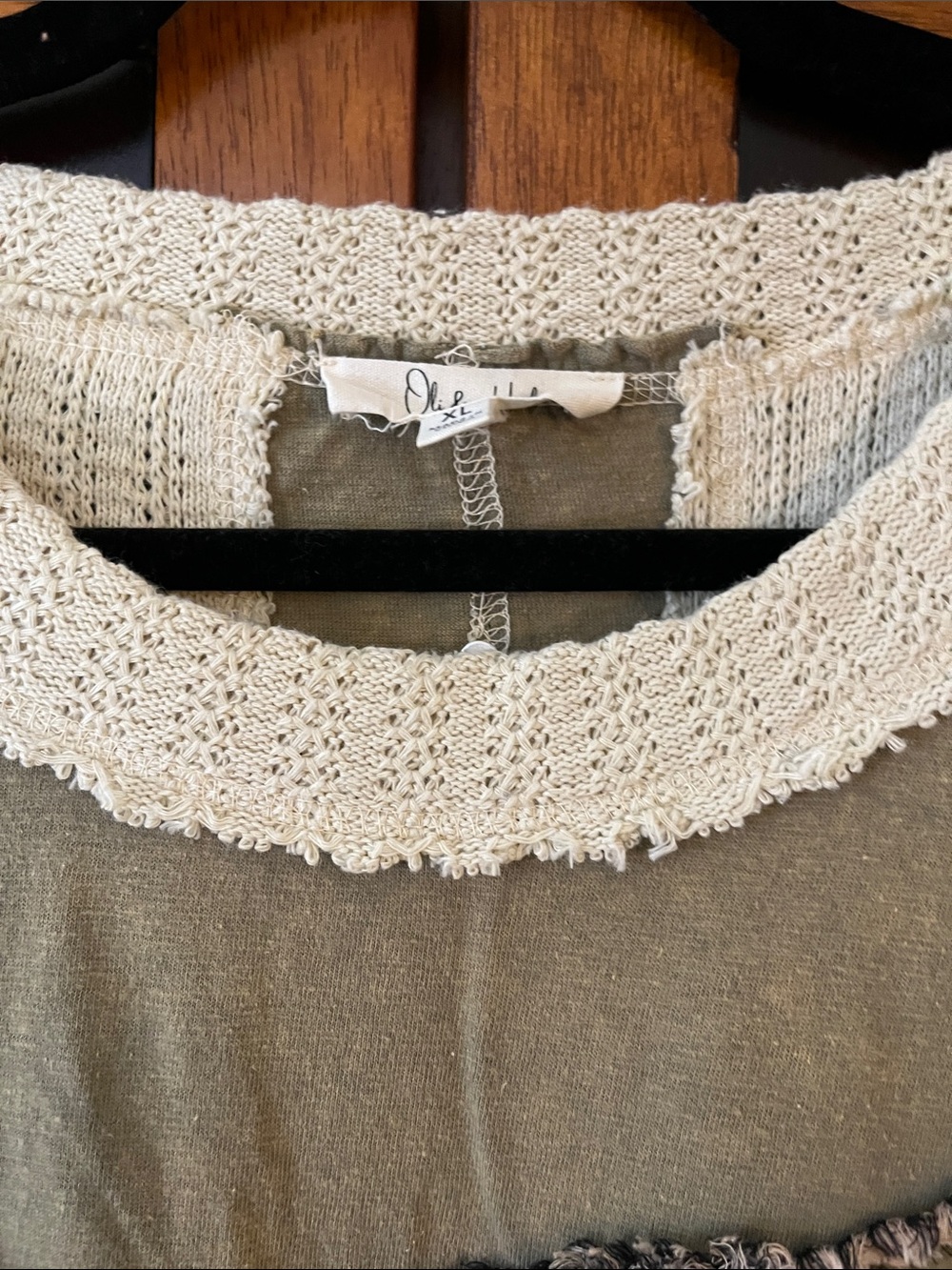Oli & Hali Light Olive Star-Appliqué Crewneck Top w/Cream & Black Accents - Picture 5 of 14